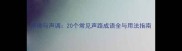 声律与声调20个常见声路成语全与用法指南