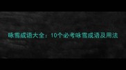 咏雪成语大全10个必考咏雪成语及用法
