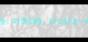 叶字开头100个成语大全叶落归根叶公好龙叶字成语的寓意与用法